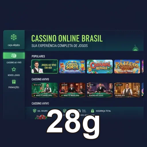 Tela da plataforma 28g no celular com navegação simples